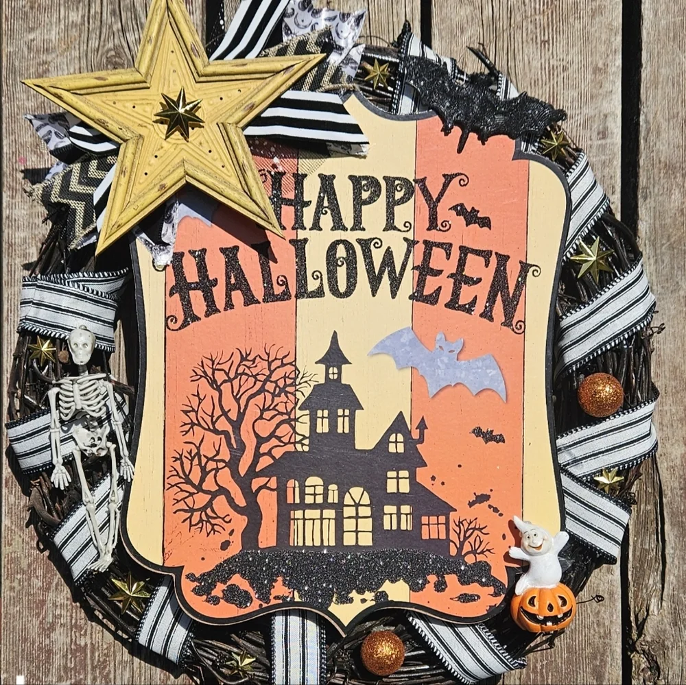 Haunted House Halloween Wreath 18